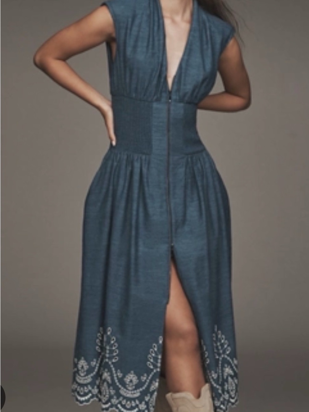 NWOT Anthropologie Tommie Denim Eyelet Trim Dress Size S